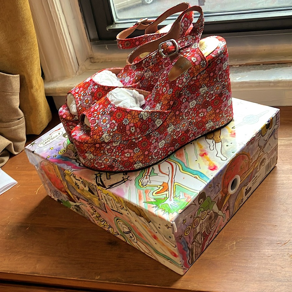Jeffrey Campbell Red Floral Platform Wedges